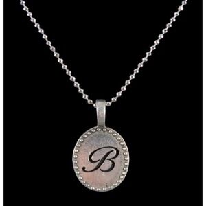 ORIGAMI OWL Silver Tone 16" Bead Chain Necklace OVAL MONOGRAM PENDANT Letter "B"